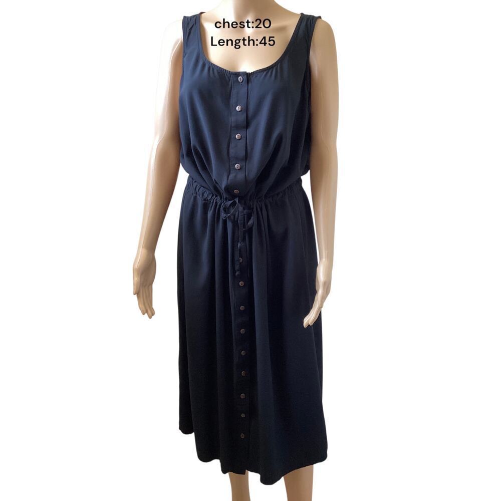 J.Jill black‎ dress button-down front, elasticized waist sleeveless midi dress L
